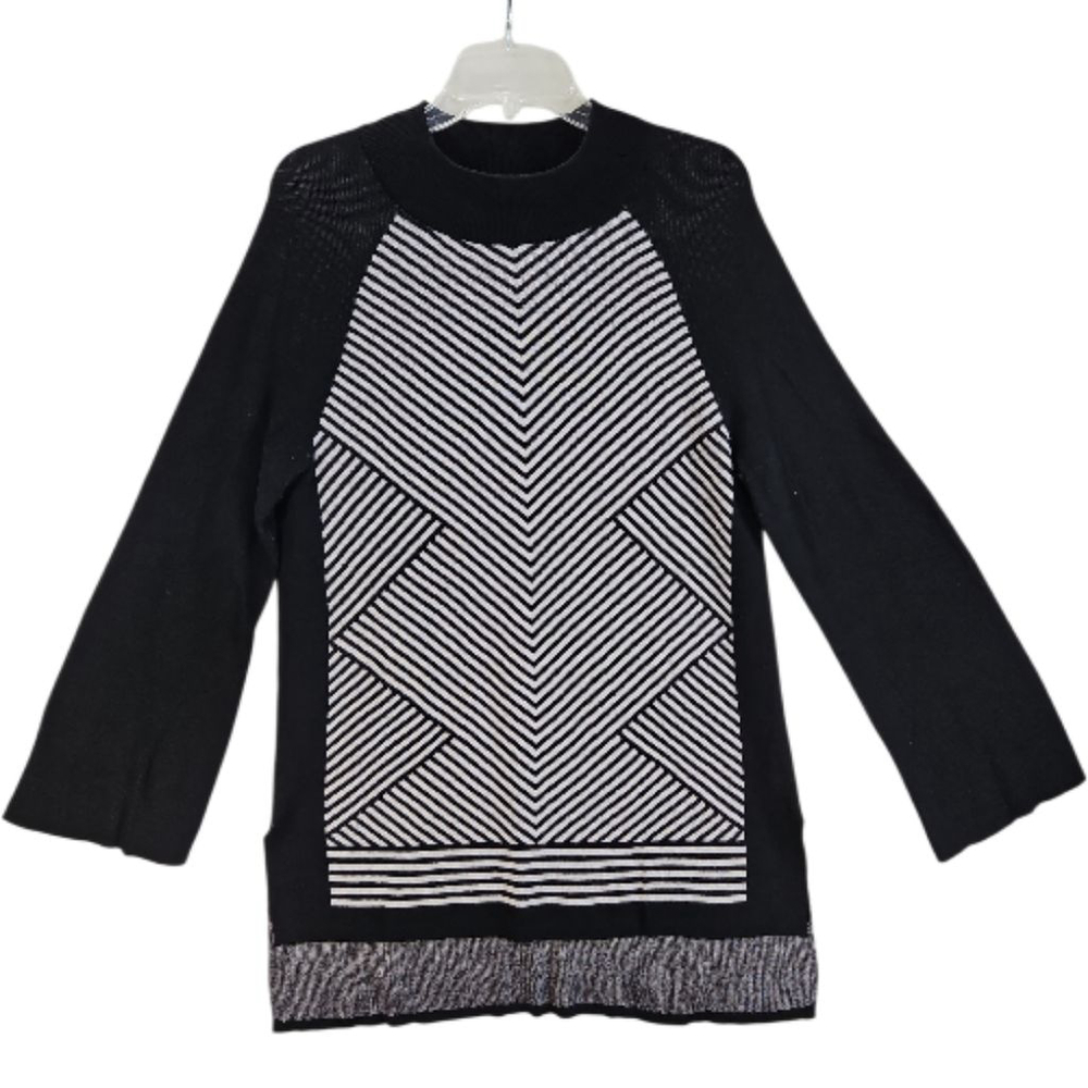 JOSEPH A. Black & Gray Striped Mock Neck Sweater Tunic M